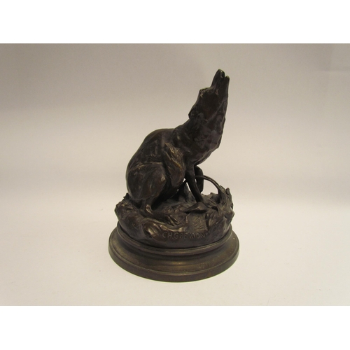 4071 - A bronze sculpture of fox in a trap, after Charles Gremion (XIX), 18.5cm tall