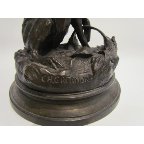 4071 - A bronze sculpture of fox in a trap, after Charles Gremion (XIX), 18.5cm tall