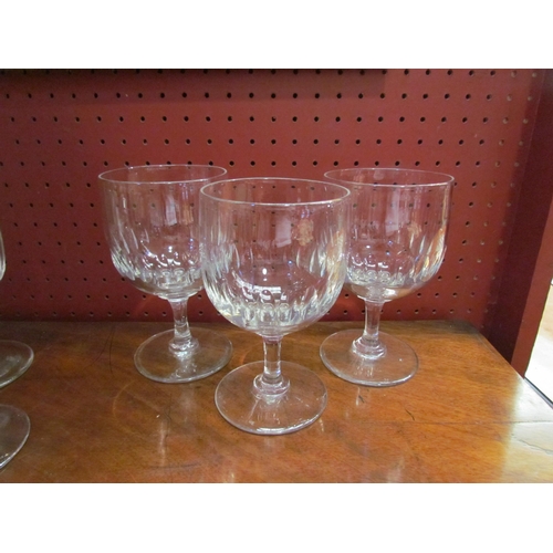 4086 - Five cut glass rummers (chip to rim of one) and a liqueur glass