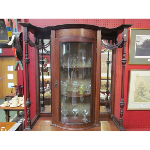 4091 - An Edwardian mahogany display cabinet with bow front, satinwood inlay and marquetry, on spade legs, ... 