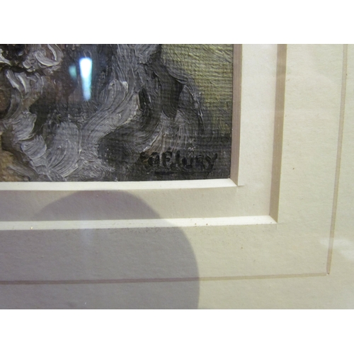 4102 - An oil on board of two Terrier dogs, signed lower right, framed and glazed, 10cm x 11cm image size