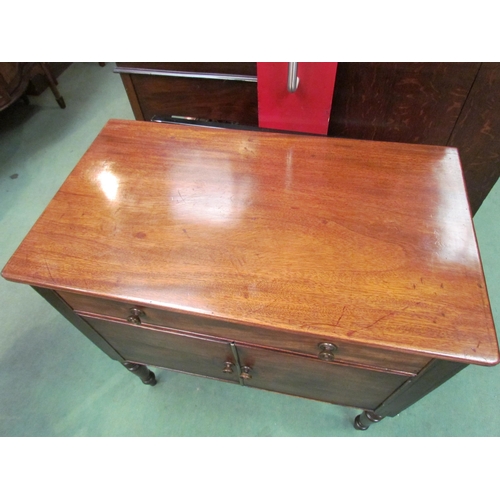 4117 - A George III mahogany side cabinet the single drawer over a two door cupboard on ring turned taperin... 