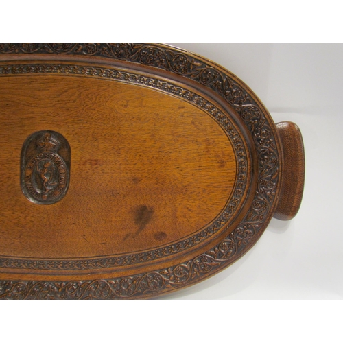 4129 - A military carved oak tray 