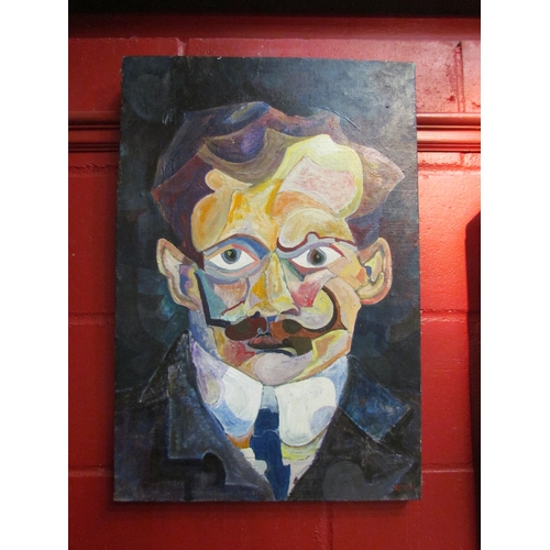 4145 - DIZ (XX) An oil on canvas over board of a stylised portrait of a man with curled moustache. Signed b... 