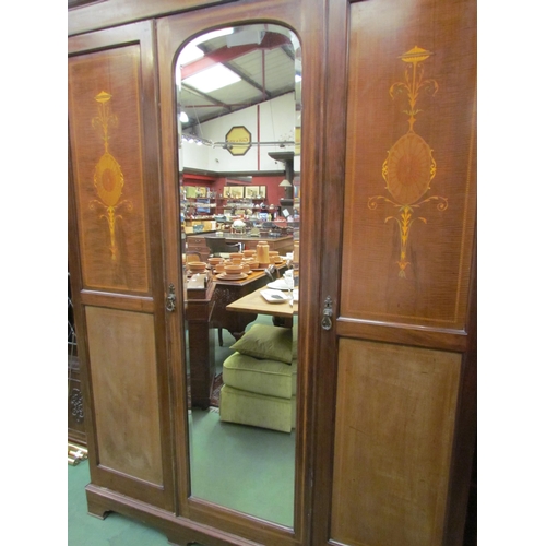 4153 - An Edwardian inlaid mahogany wardrobe with central mirrored door, 218cm tall x 155cm wide x 57cm dee... 