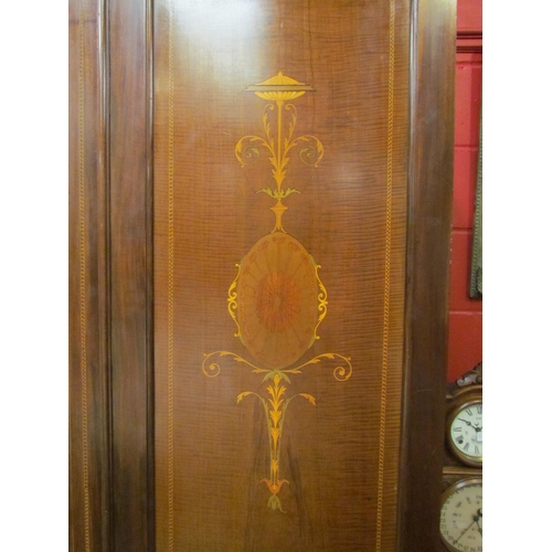 4153 - An Edwardian inlaid mahogany wardrobe with central mirrored door, 218cm tall x 155cm wide x 57cm dee... 