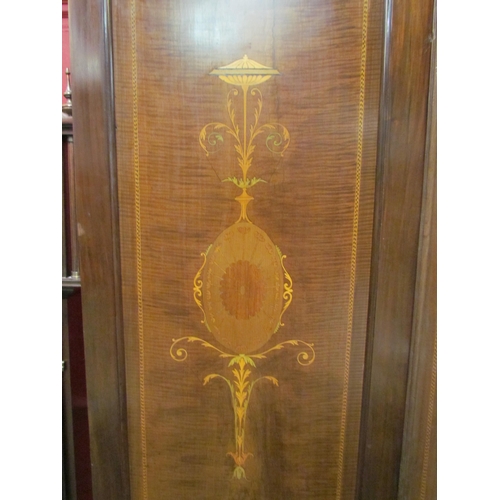 4153 - An Edwardian inlaid mahogany wardrobe with central mirrored door, 218cm tall x 155cm wide x 57cm dee... 