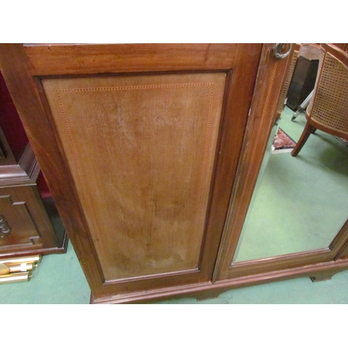 4153 - An Edwardian inlaid mahogany wardrobe with central mirrored door, 218cm tall x 155cm wide x 57cm dee... 