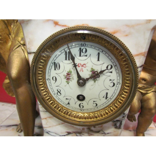 4175 - A 19th Century French ormolu and marble mantel clock, Arabic numerated dial, 48.5cm high, loose foot