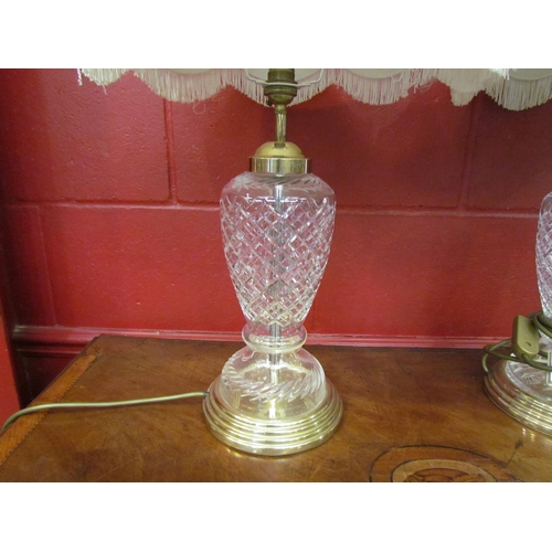 4184 - A pair of crystal glass style table lamp bases with pleated tasselled shades