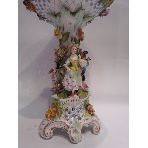 4197 - A 20th Century continental porcelain table centrepiece, floral encrusted and figural detail, 40cm ta... 