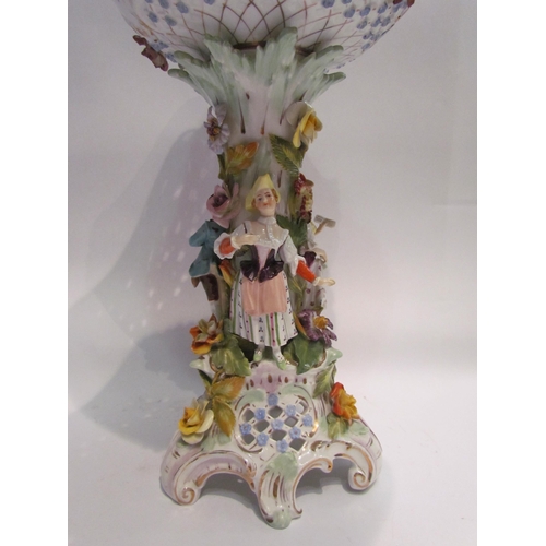 4197 - A 20th Century continental porcelain table centrepiece, floral encrusted and figural detail, 40cm ta... 