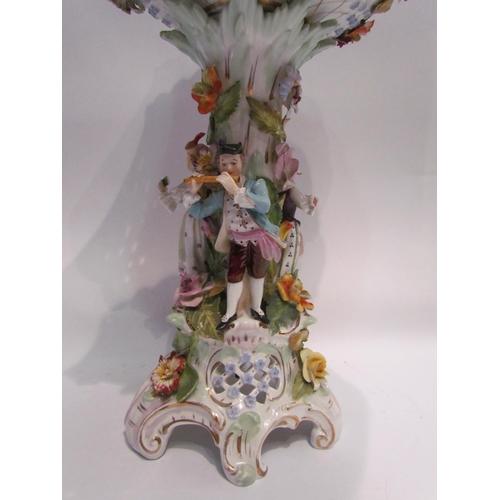 4197 - A 20th Century continental porcelain table centrepiece, floral encrusted and figural detail, 40cm ta... 