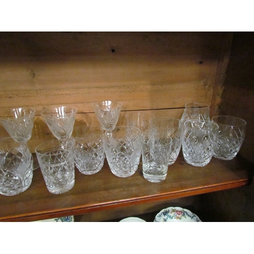 4029 - A selection of drinking glasses to include a set of six cut glass water glasses and three wine glass... 