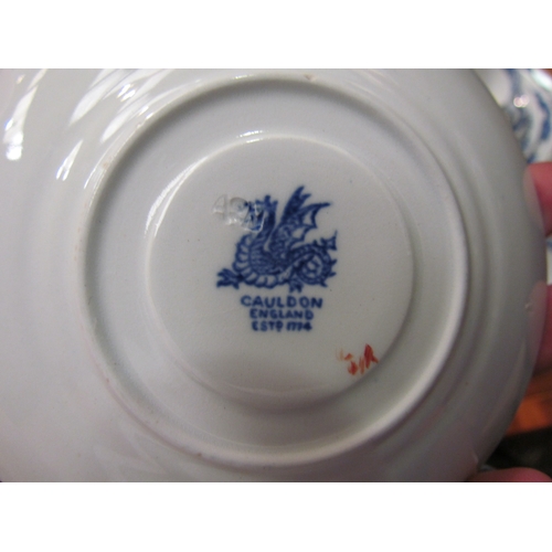 4085 - An Edwardian blue and white dragon decorated tea, coffee and dinner set