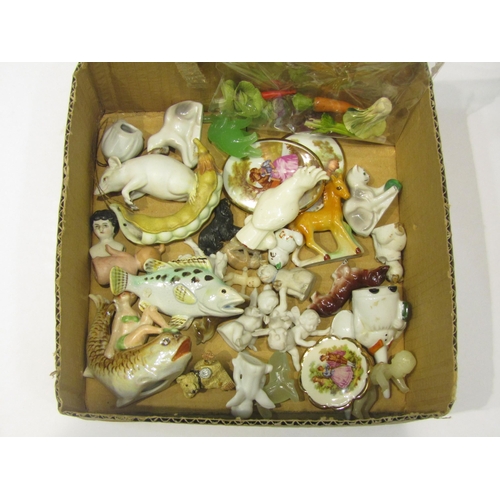 4377 - A box of miniature china figures to include: cherubs, Rat on a pod, etc