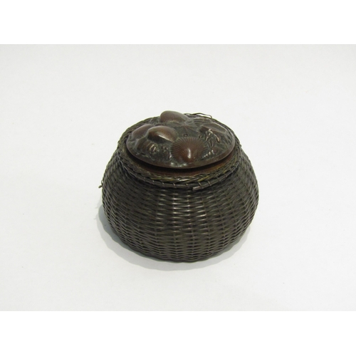 4412 - A metal inkwell as a basket, lid with shell and starfish detail, hinge a/f