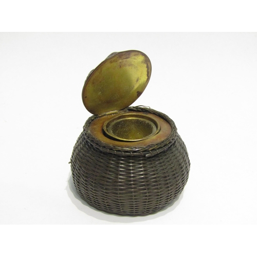 4412 - A metal inkwell as a basket, lid with shell and starfish detail, hinge a/f