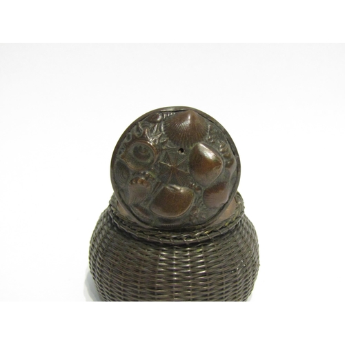 4412 - A metal inkwell as a basket, lid with shell and starfish detail, hinge a/f