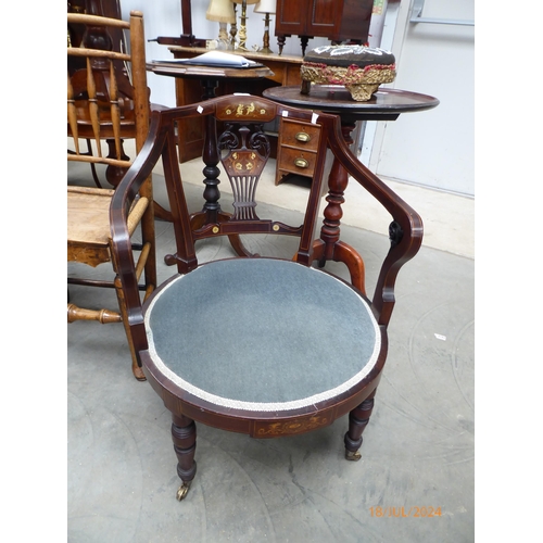 2335 - An Edwardian nursing chair, inlaid back splat, turned legs