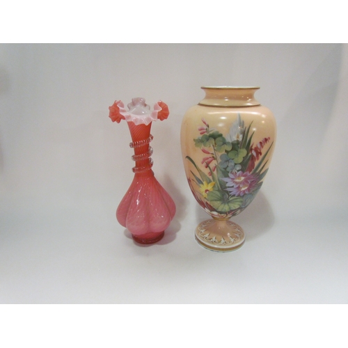 4294 - A Victorian pink over opaque baluster form vase with clear swirl. A similar design shoe,  Victorian ... 