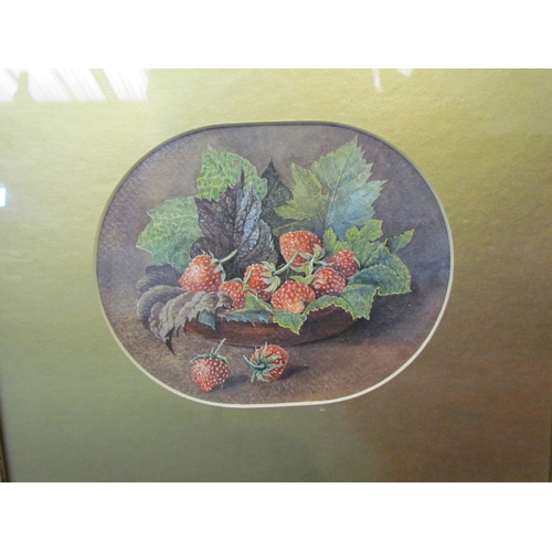 4301 - Five assorted pictures and prints including a watercolour of strawberries, gilt framed, a bookplate,... 