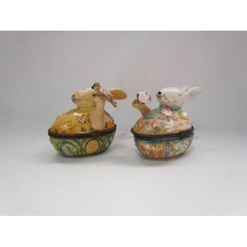 4312 - Two Villeroy & Boch trinket boxes surmounted by rabbits (one metal fitting a/f)