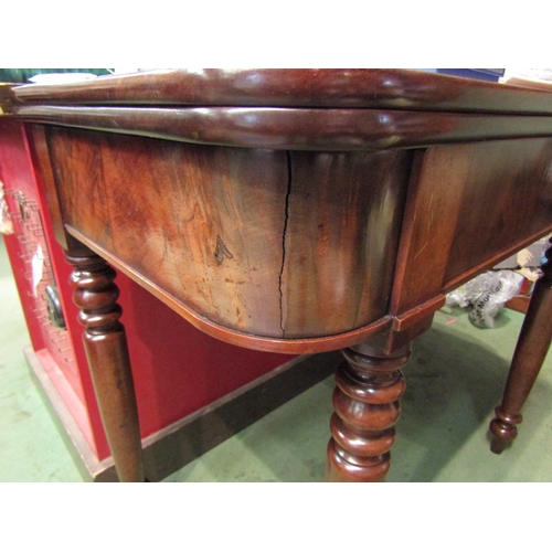 4001 - A Circa 1850 flame mahogany tea/side table the fold-over swivel top on turned and tapering legs, mis... 