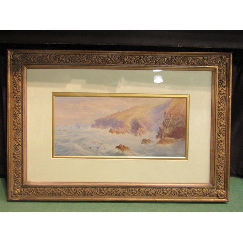 4483 - JAMES ELLIOTT (Elliott of Newquay) (active 1848-1896): A watercolour of cliffside coastal scene, sig... 