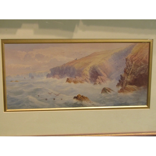 4483 - JAMES ELLIOTT (Elliott of Newquay) (active 1848-1896): A watercolour of cliffside coastal scene, sig... 