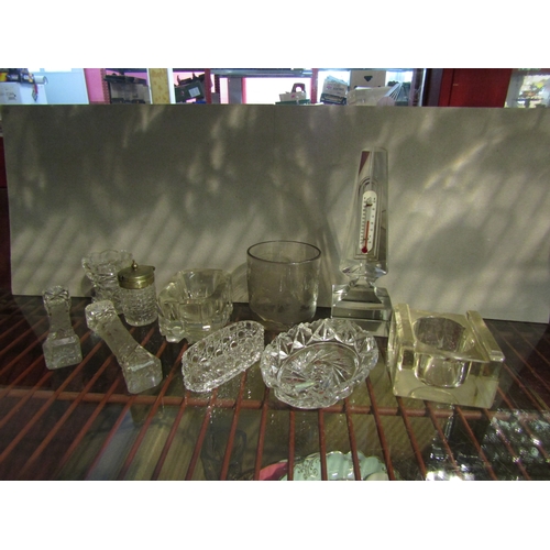 4493 - A collection of 19th Century glass including salts, obelisk thermometer, knife rests, etc.  Tallest ... 