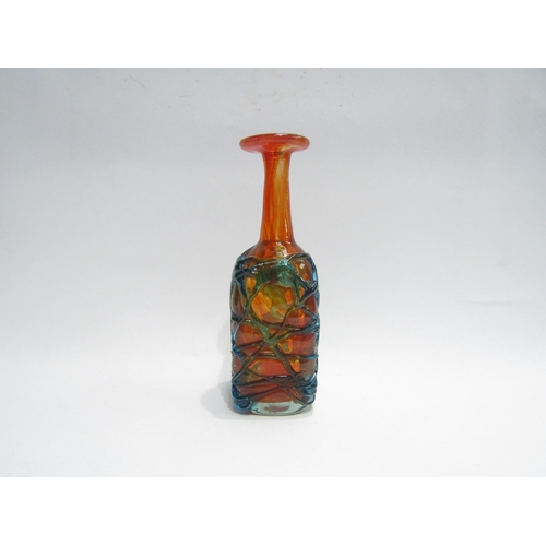 4506 - A Mdina art glass vase of bottle form, lava coloured with turquoise overlay, 23cm tall