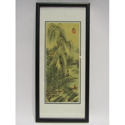 4516 - A Japanese hand-coloured print, framed and glazed, 26cm x 11cm image size