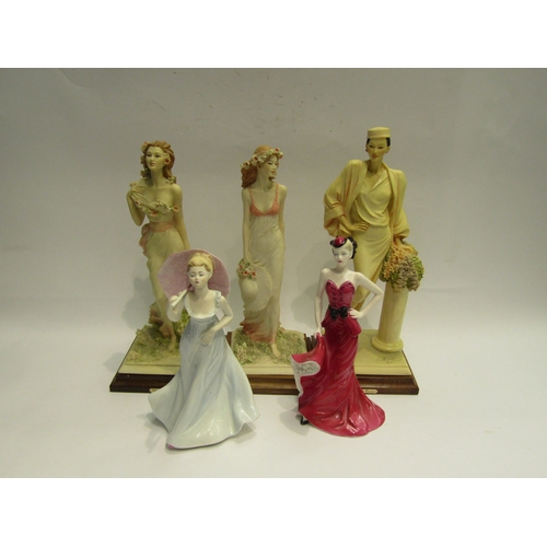 4529 - A group of seven bisque female figures by Vittorio Tessaro together with two Coalport figures 