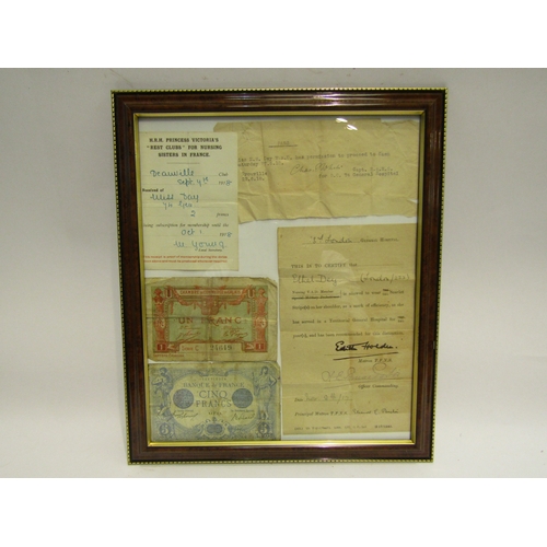 4536 - A quantity of ephemera to commemorate Ethel Dey nursing V.A.D. Dey. , framed and glazed as one. A bo... 