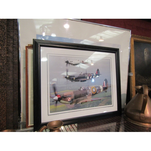 4336 - Four pictures of fighter planes including a Geoff Hunt artist's proof of Spitfire, photograph of thr... 