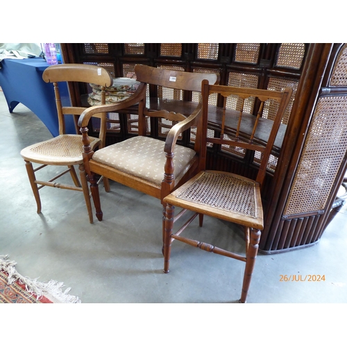 2004 - A Georgian elm bar back elbow chair and two bedroom chairs