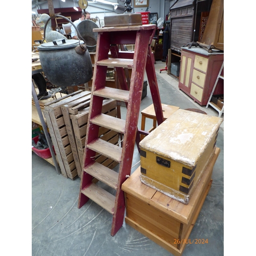 2015 - A set of vintage red painted pine steps