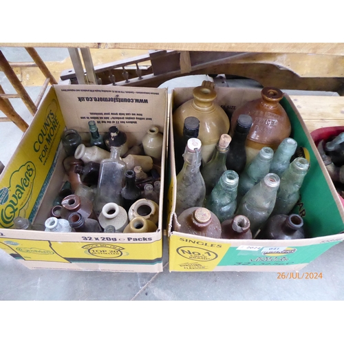 2024 - Two boxes of glass and stoneware bottles