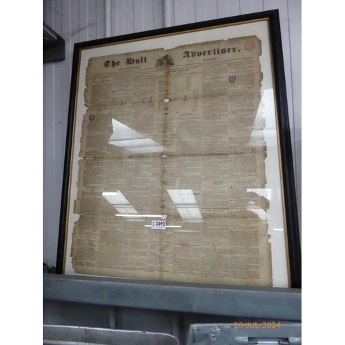 2092 - Two framed newspapers from 1833