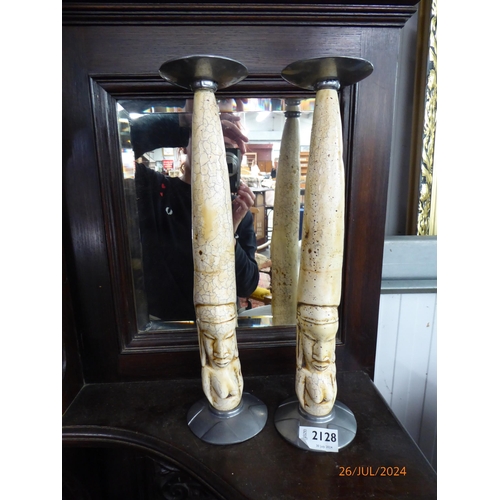 2128 - Two tribal candle sticks