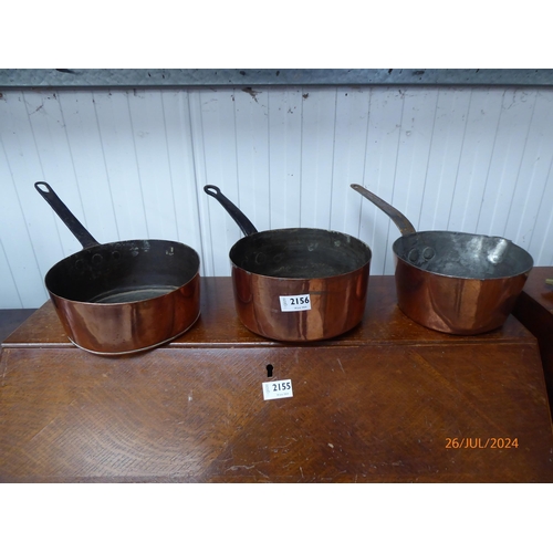 2156 - Three 19th Century copper saucepans