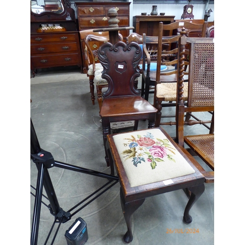 2198 - An oak stool, hall chair, oak snooer cue stand