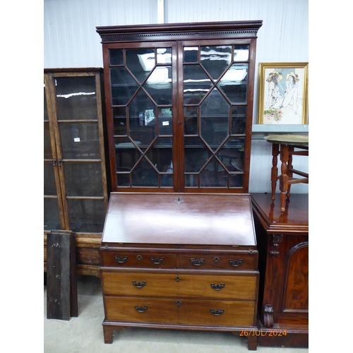 2228 - A George III mahogany bureau bookcase