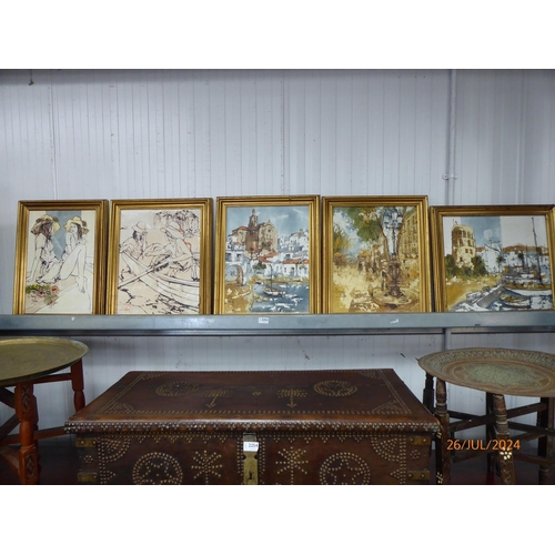 2253 - Five gilt framed pictures