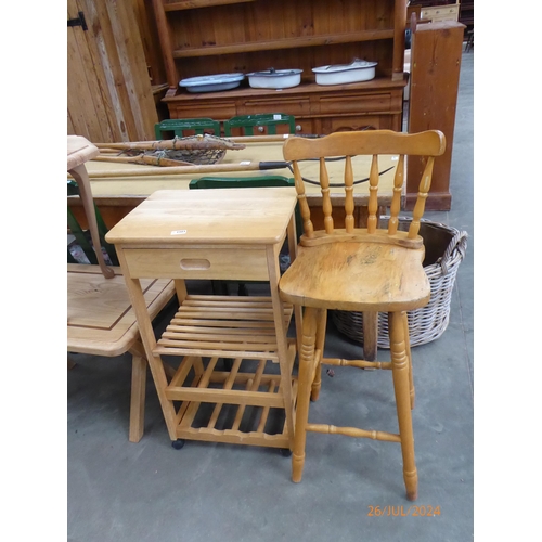 2303 - A beech high stool and a kitchen work station