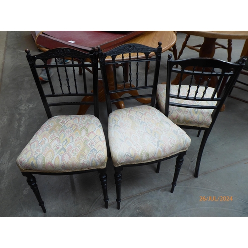 2307 - Three ebonised bedroom chairs and two mahogany bedroom chairs