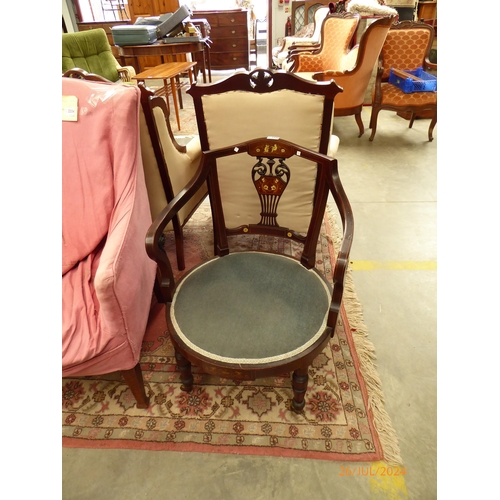 2335 - An Edwardian nursing chair, inlaid back splat, turned legs