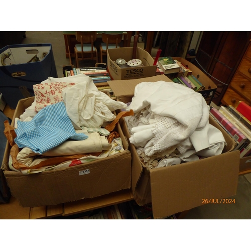 2357 - Two boxes of linen and lace, materials etc