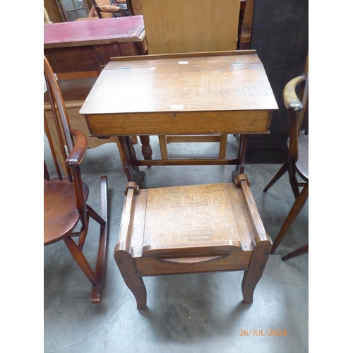 2383 - An oak childs desk and matching box stool